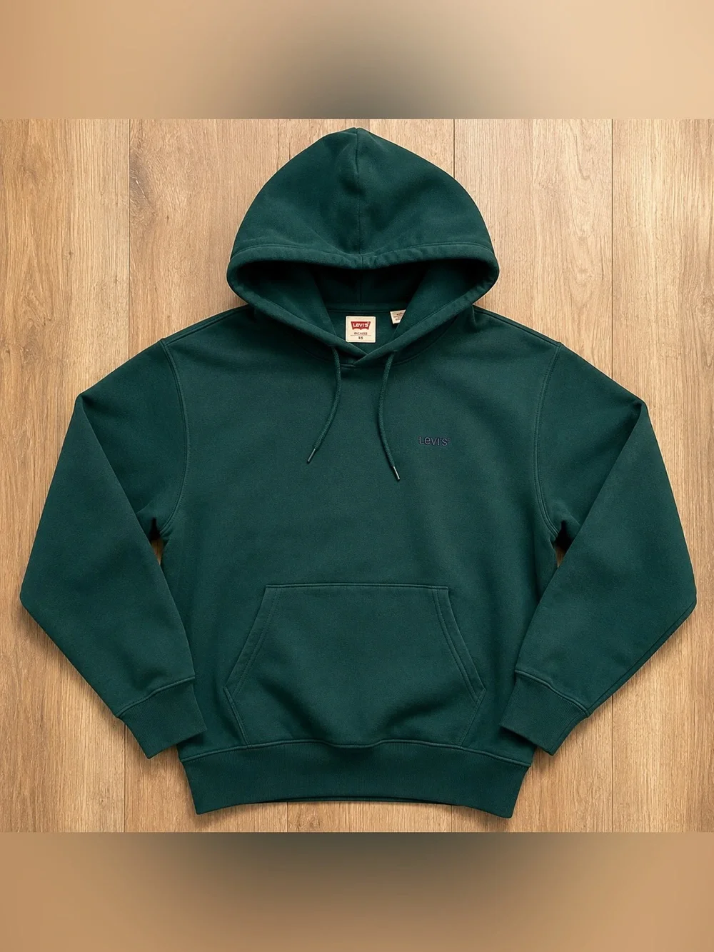 Levi’s Relaxed Hoodie XS Forest Green Logo Pullover Cotton Blend Unisex